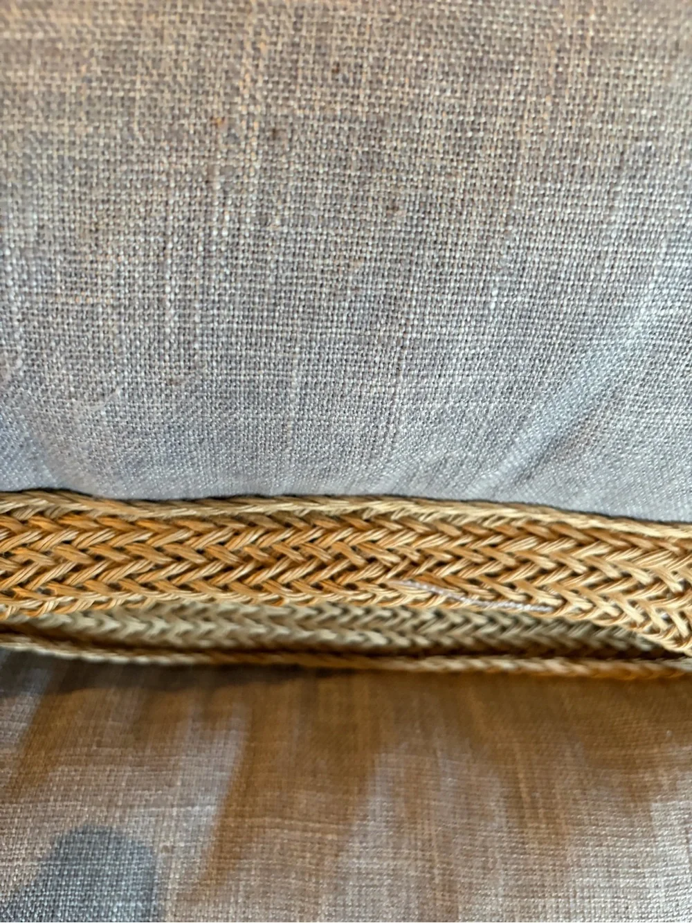 Canaan Company EUC Neutral Linen Throw Pillow with Braided Trim - Set of 3